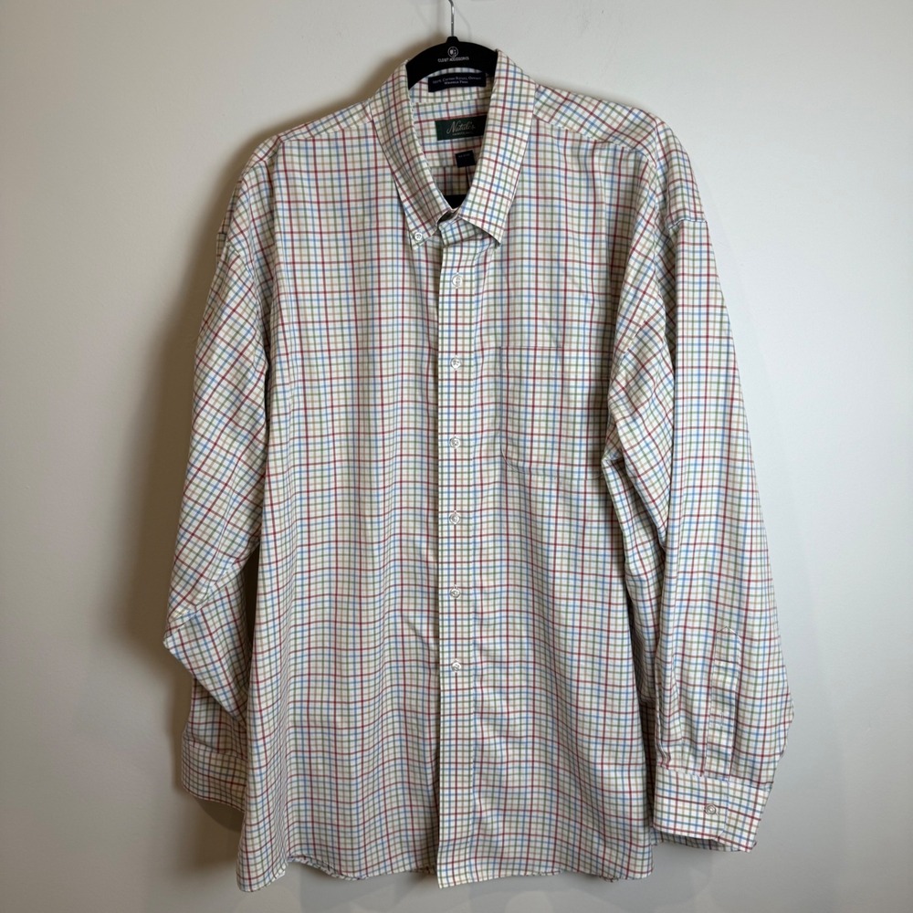 Natales Royal Oxford Wrinkle Free Plaid Button Down Shirt Men's XXL Long Sleeve